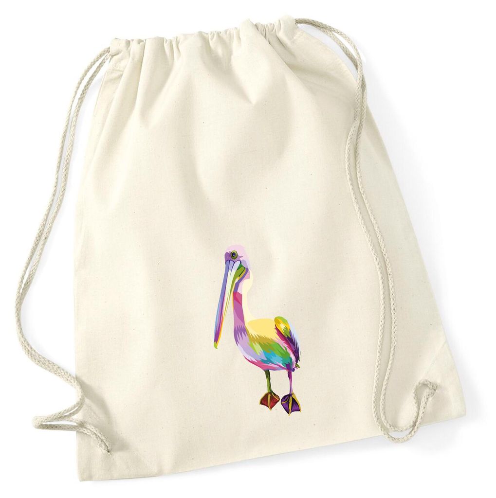 Huuraa Turnbeutel Pelikan Colorful 12 Liter Natural Baumwolle Rucksack Geschenkidee