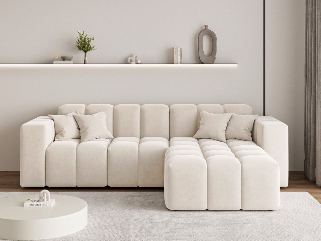 GrainGold Ecksofa L-Form Loopo Rechts- Moderne Ecksofa, Wohnzimmer Sofa - Eckcouch Creme (Komodo 10)