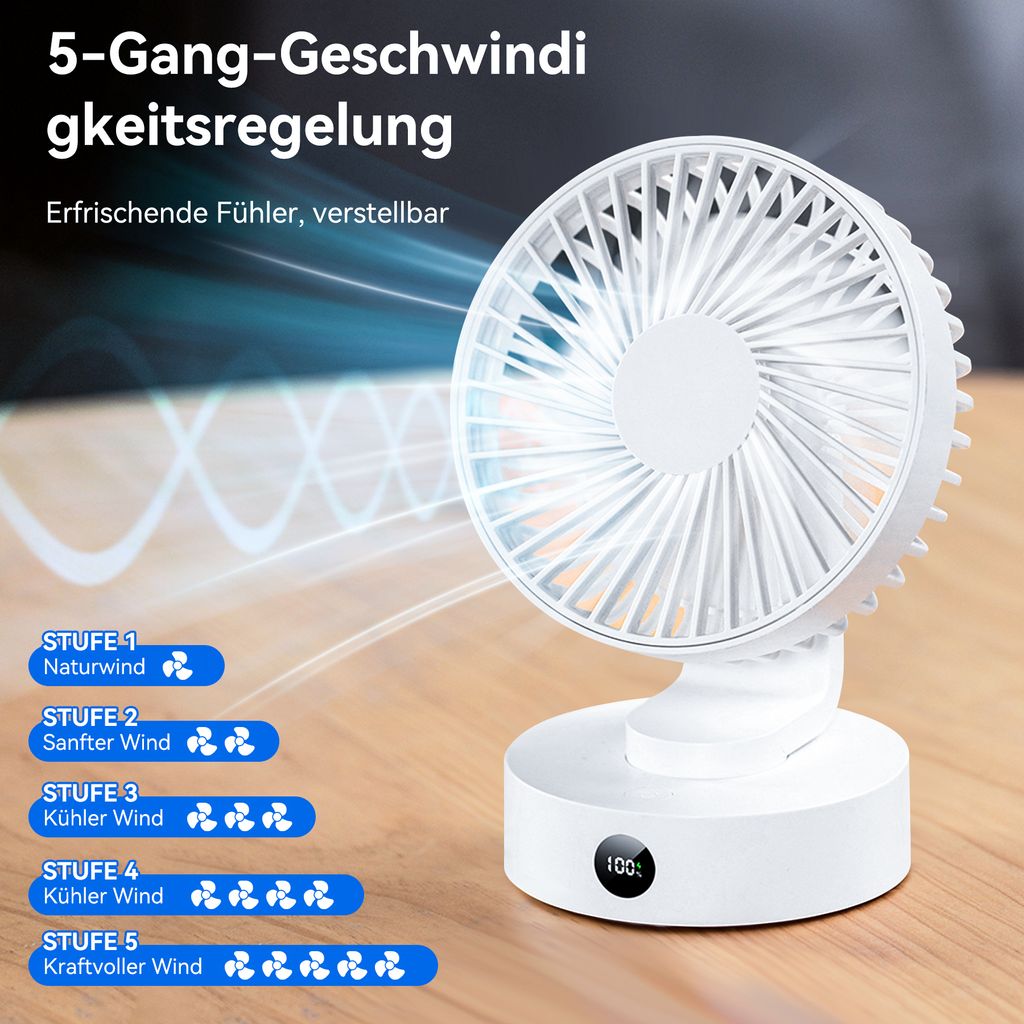 Tischventilator Batterie USB Ventilator 1800Akku Klein Produktbild 9