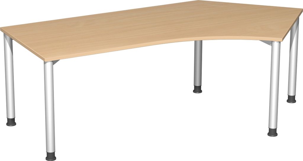 Geramöbel Schreibtisch 135° rechts höhenverstellbar, 2166x1130x680-800, Buche/Silber, S-555316-BS