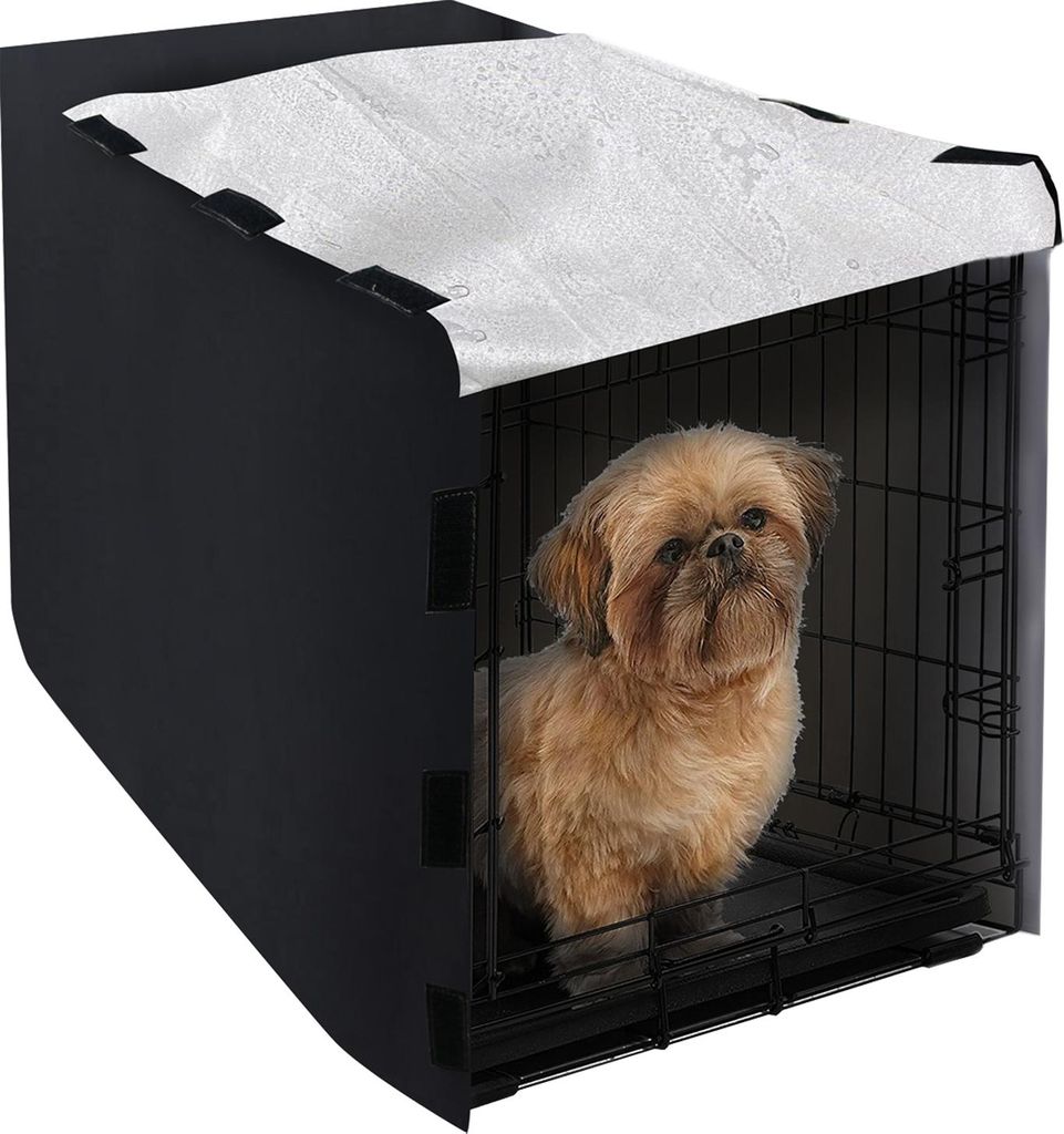 Hundezubehör, 4-Seiten-Öffnung Moskitoschutz & Wärmeschutz, Transportabler Hundekäfig Überzug, Schwarz, L:42Zoll