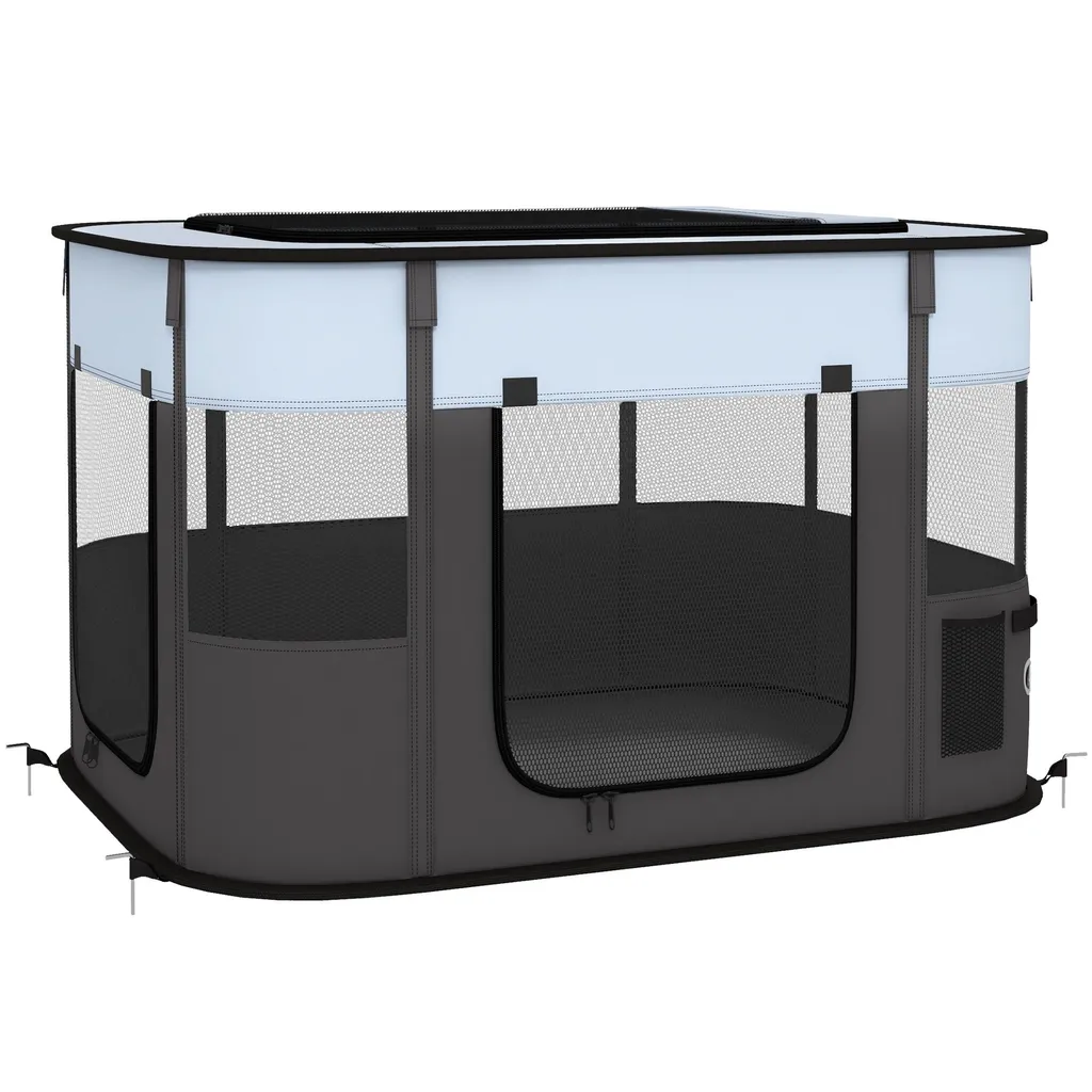Fortuna Lai Parc pour Chiots Gris 94x74x60 cm Pliable avec Filet