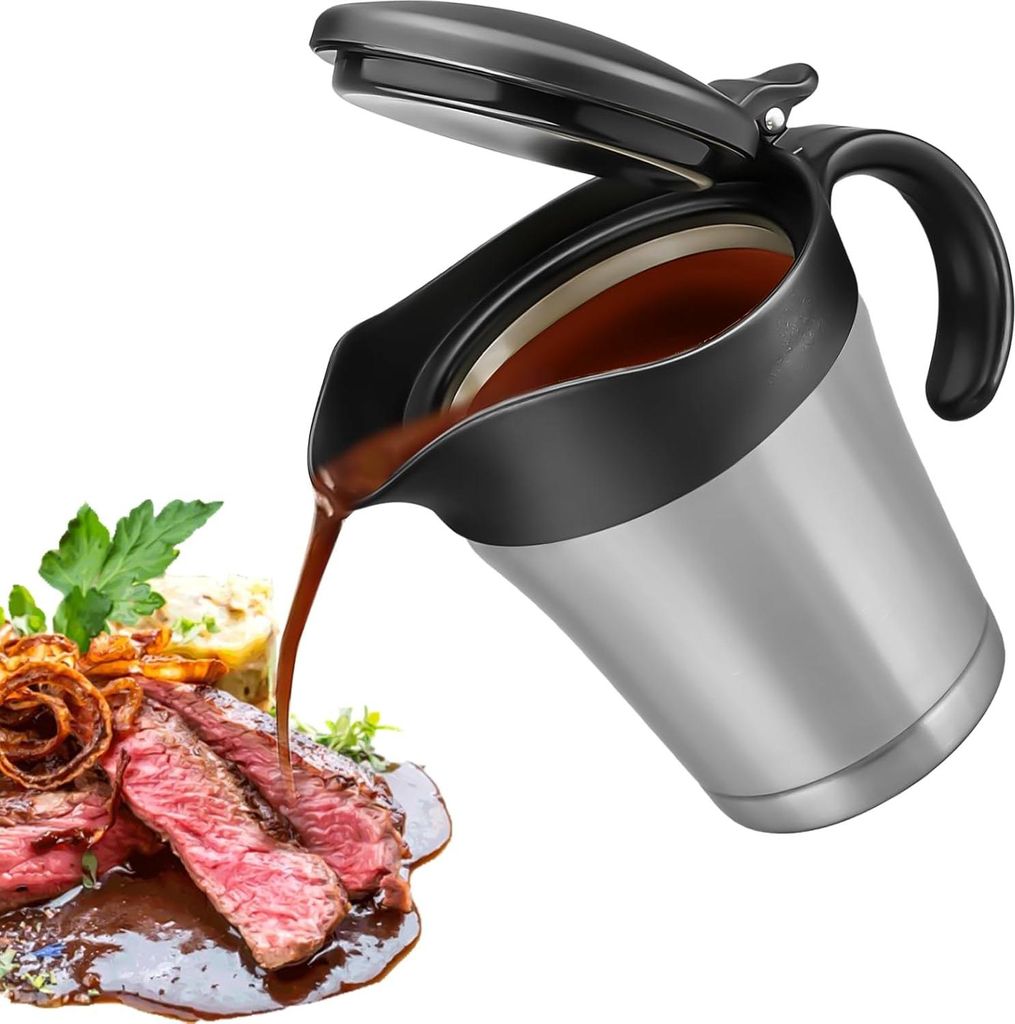 304 Edelstahl So?enkrug 450ml: So?enkrug mit Schwarzem Deckel, Doppelwandig So?enkrug fš¹r Steakso?e, Eleganter Silberner Thermo Sauciere So?enka...