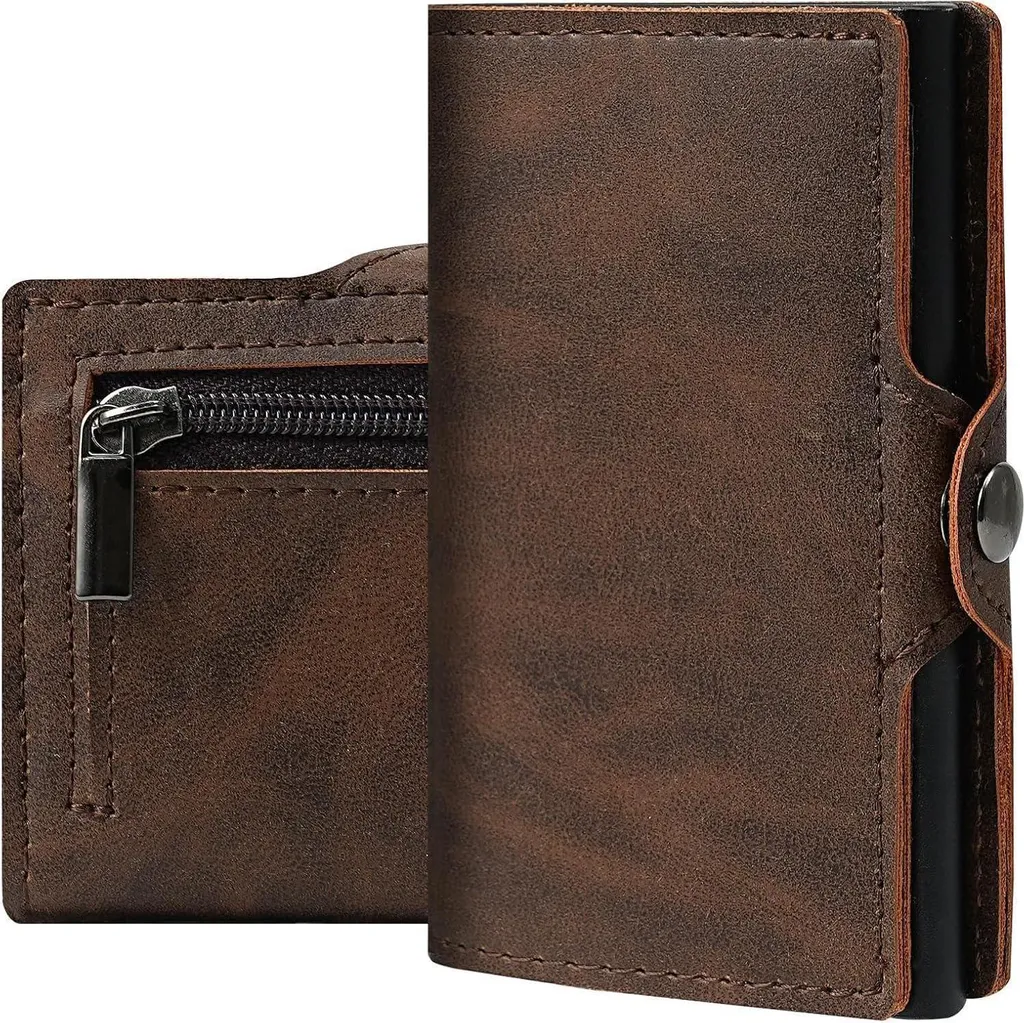 Portafoglio Elegante Sottile Marrone RFID - Portamonete in Vera Pelle