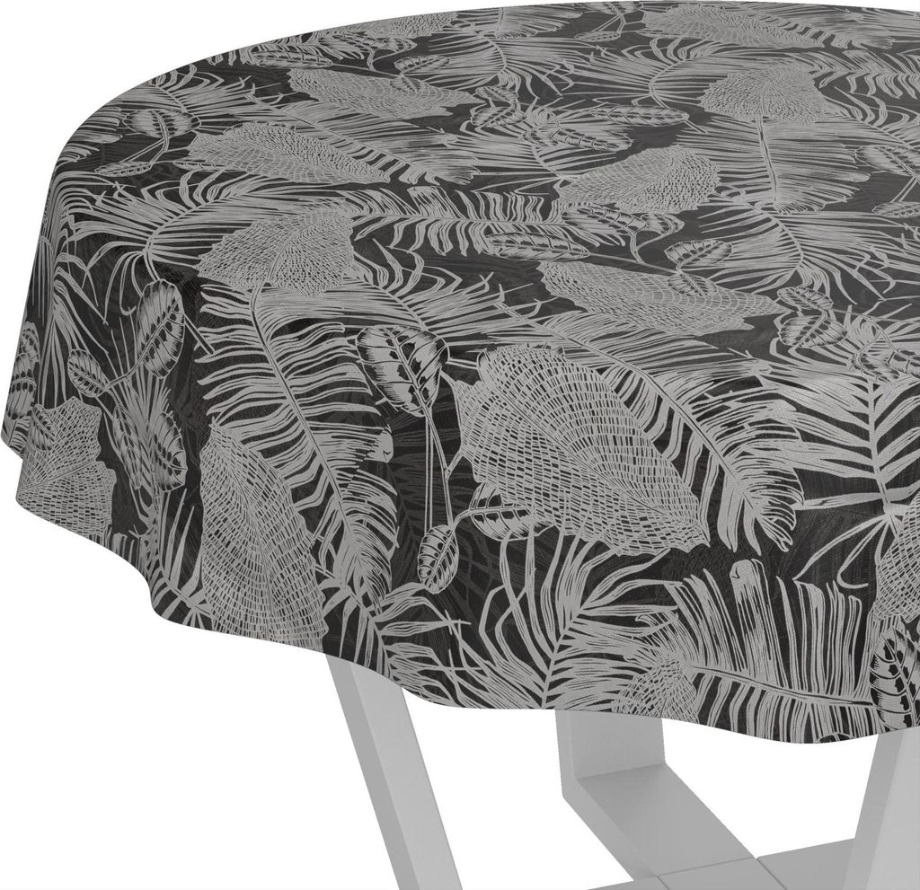 Tischdecke wasserabweisend abwaschbar Grau Rund 100cm Nachttropik Tropika Schwarz Wachstuch Gartentischdecke