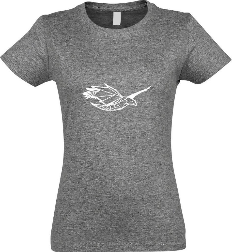 Kiwistar - T-Shirt tailliert - Damen - Graumeliert - Adler Raubvogel Polygon - mit Motiv Bedruckt - Funshirt Design - Sport - Freizeit - Damen - XL