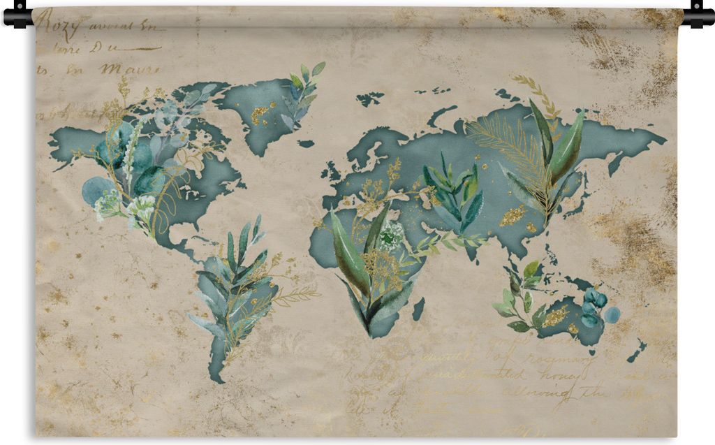 MuchoWow Wandteppich Wandbehang Weltkarte - Papyrus - Vintage 120x80 cm Tapisserie Dekoration Wandtuch - Wanddekorationen - Wandtücher