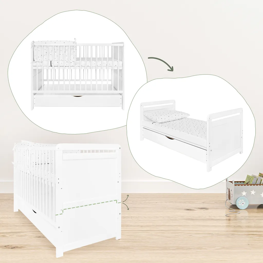 Lit Bébé 2 en 1 iGlobal 120x60 Blanc - Transformable en Lit Junior