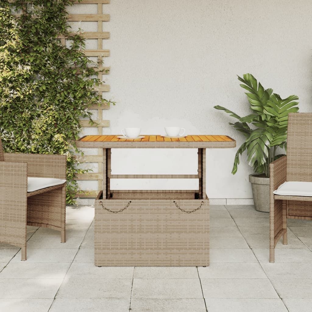 (Design 2026) Gartentisch Beige 90x55x71cm Poly Rattan und Akazienholz - HOMMIE 924113 - Gartentische