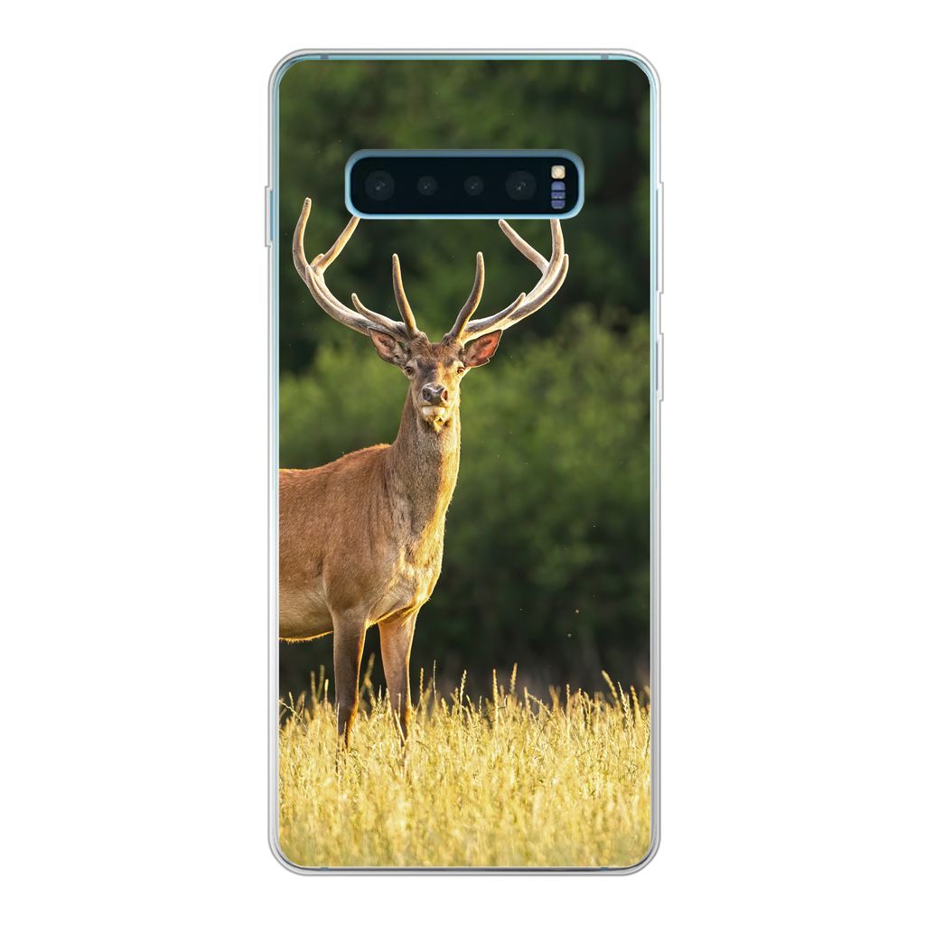 MuchoWow Handyhülle Schutzhülle Hülle für Samsung Galaxy S10 Lite Hirsch - Geweih - Gras - Natur - Tiere - Grün Silikon Softcase Handy Hüll...