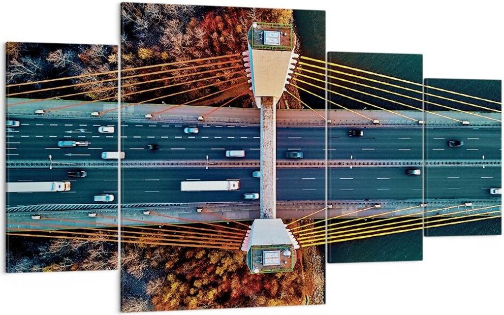 Bild auf Leinwand - Leinwandbild - 4 Teile - Brücke Siekierkowski Warschau - 160x90cm - Wand Bild - Wanddeko - Wandbilder - Leinwanddruck - Bilder...