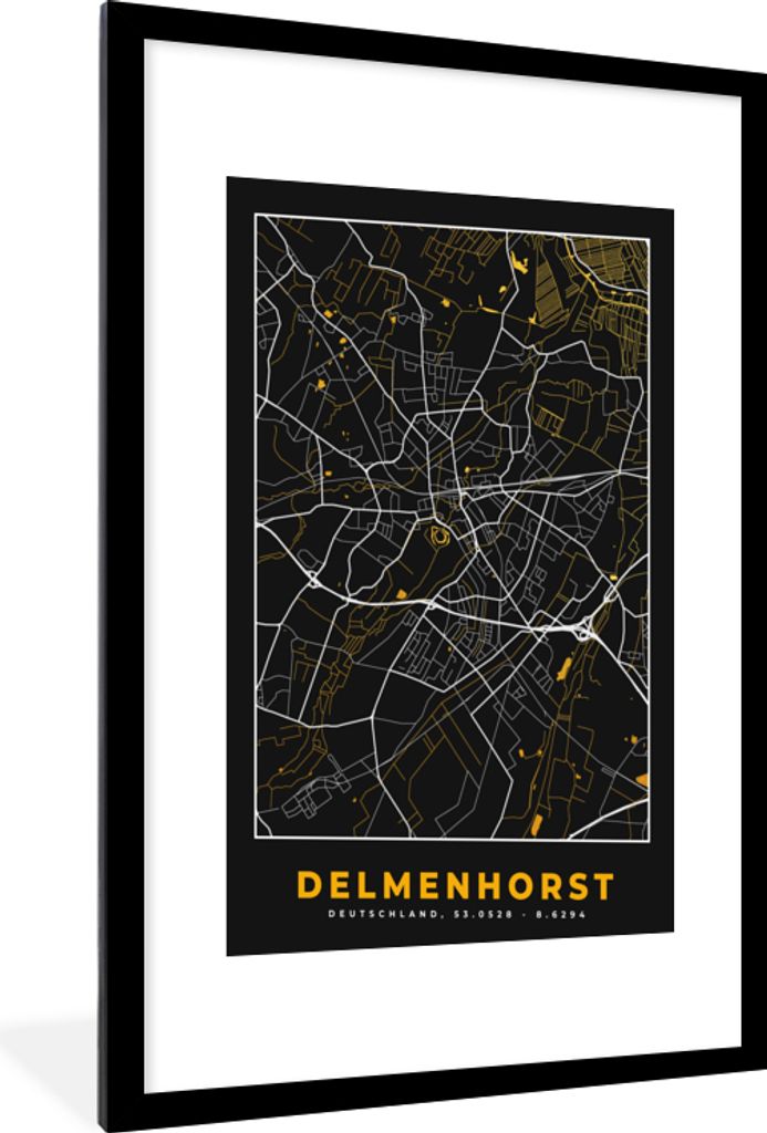 MuchoWow® Gerahmtes Poster Delmenhorst - Gold - Stadtplan - Produktbild 