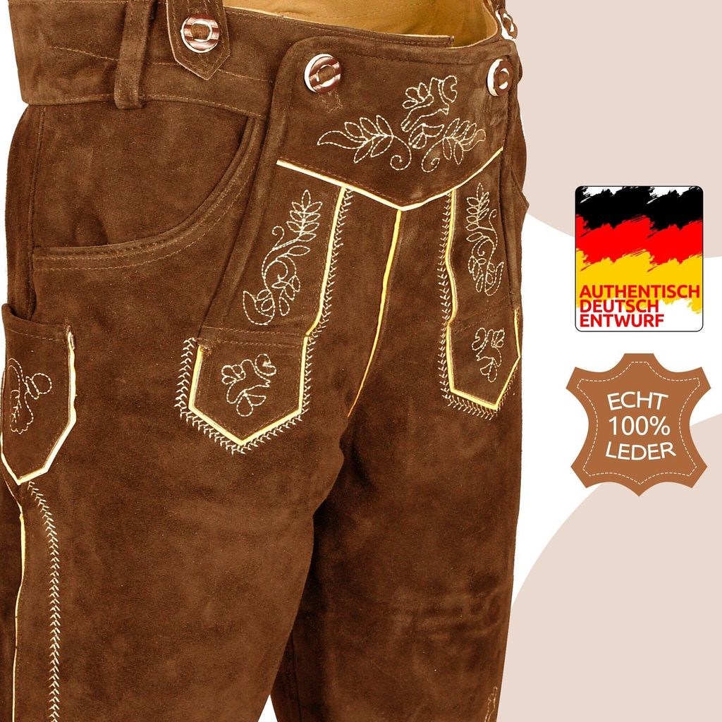 Echte Lederhose Für Herren - Traditionelle Trachtenhose Kurz Für Oktoberfest & Feste