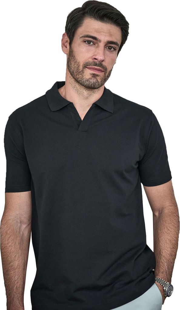 Tee Jays - "Luxury" Poloshirt V-Ausschnitt für Herren BC4991 (L) (Schwarz)
