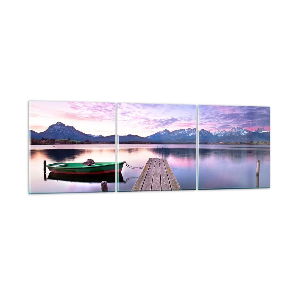 Bilder auf glas - See Berge Wasser - 120x40cm - Glasbilder - Wandbilder - Kunstdruck - zum Aufhängen bereit - Wanddekoration aus Glas - Glas Bilde...