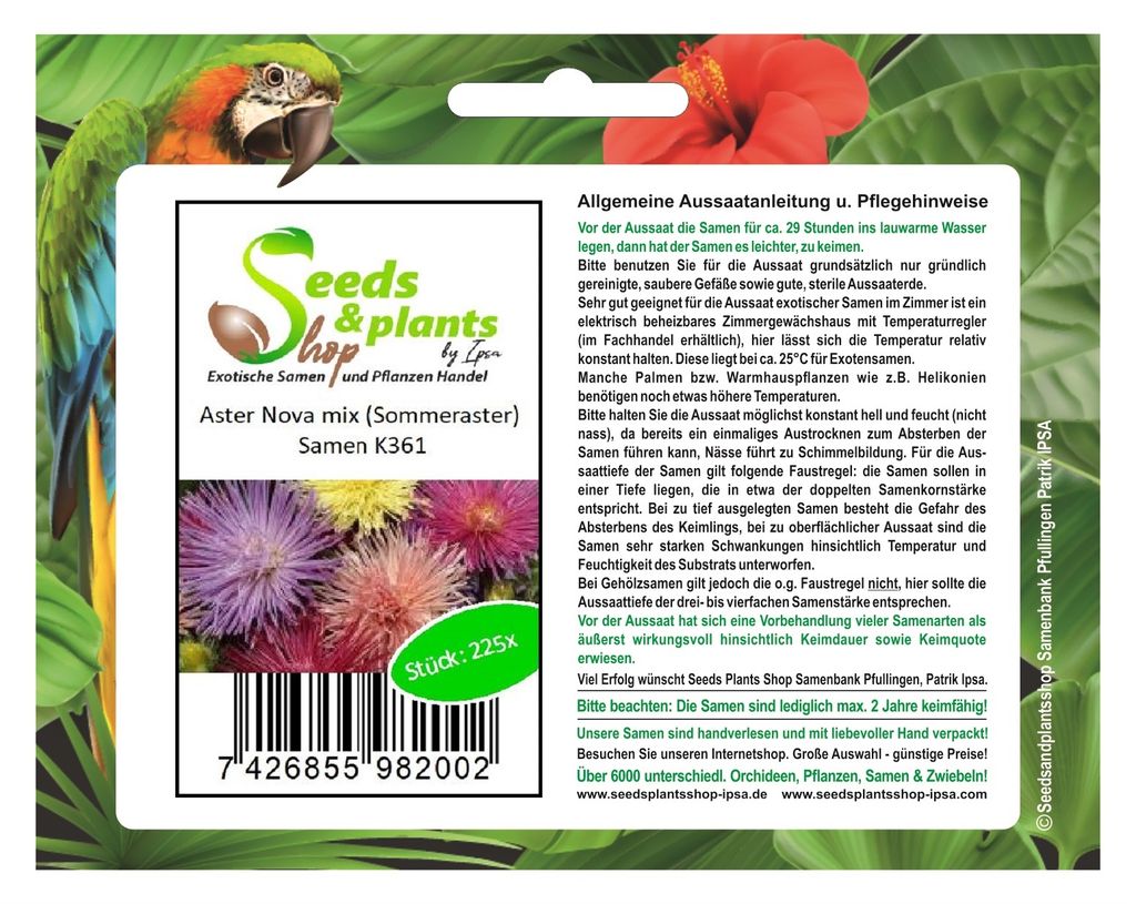 225x Aster Nova mix Sommeraster Callistephus chinensis Pflanzen - Samen K361