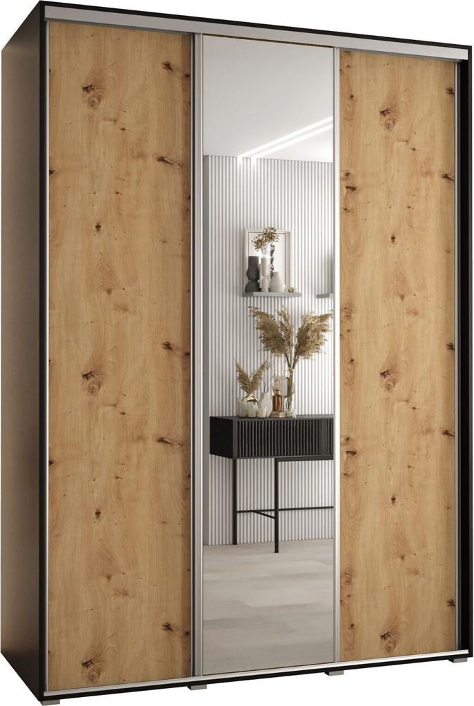 MEBLE KRYSPOL Cannes 3 Schrank mit 3 Schiebetüren - 205,2x170x60 cm - Schwarz Artisan Silber