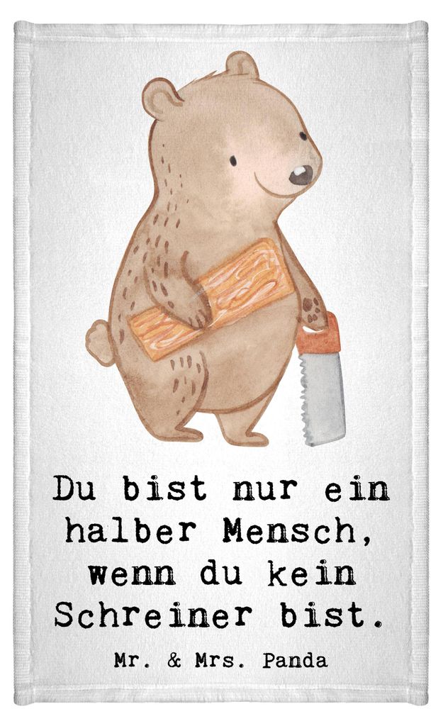 Mr. & Mrs. Panda Handtuch Schreiner Herz - Weiß - Geschenk, Mini-Handtuch, Gäste-WC, Klein, Gästetuch, Gästehandtuch Weich