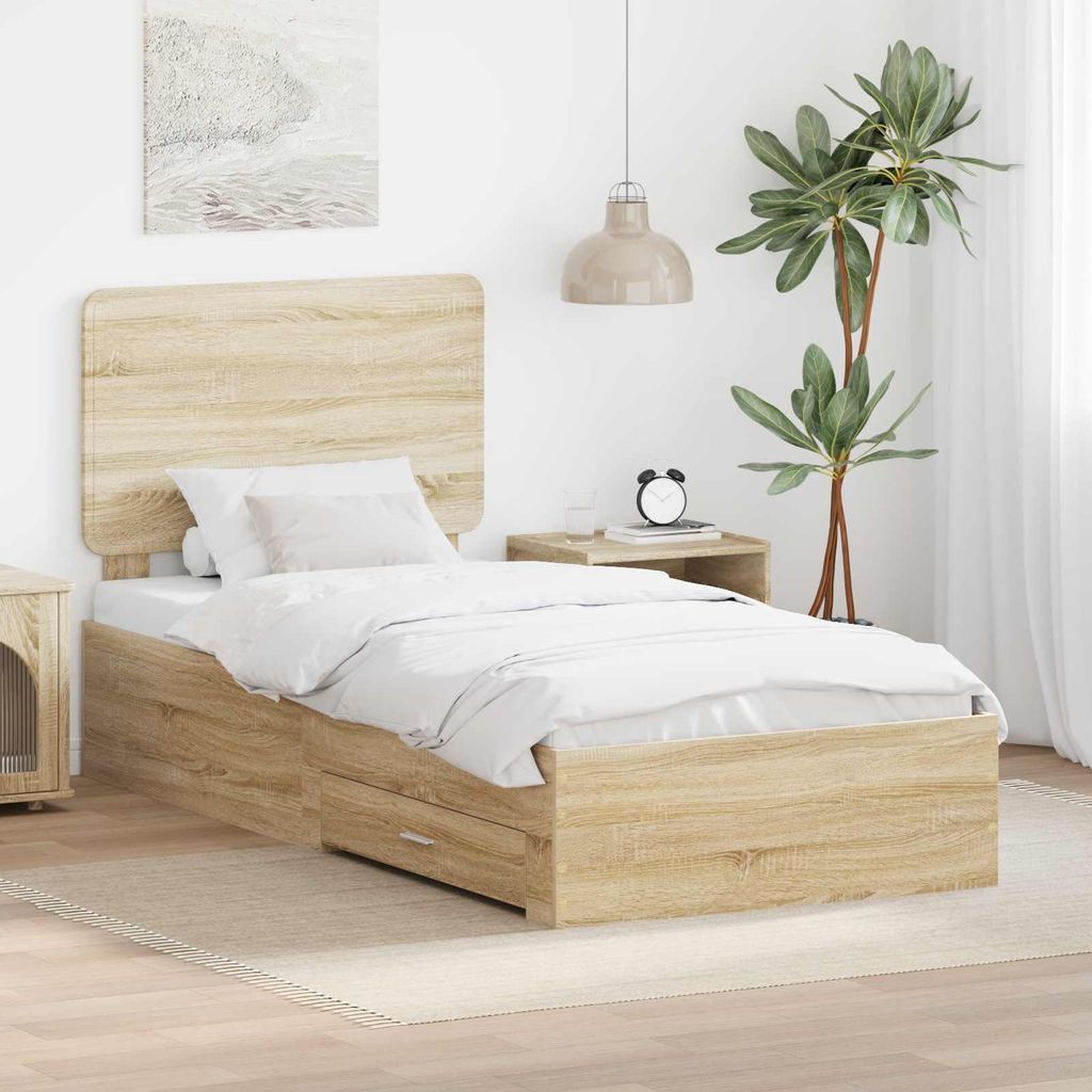 Maison Exclusive - Bettrahmen mit Kopfteil Sonoma-Eiche 75 x 190 cm Holzwerkstoff