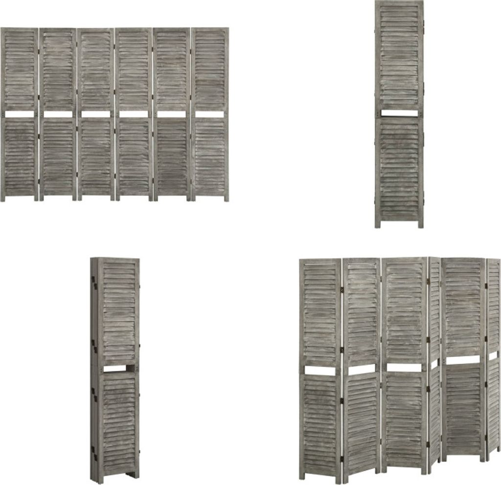 vidaXL 6 tlg. Raumteiler Grau 214x166 cm Massivholz - Raumteiler - Sichtschutz - Faltwand - Paneelwand