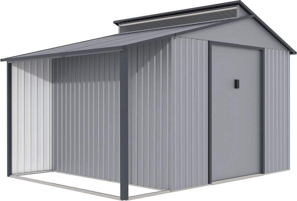 Gerätehaus aus Metall mit Unterstand "Madras" - 9,12 m² - 355 x 257 x 237 cm - Grau