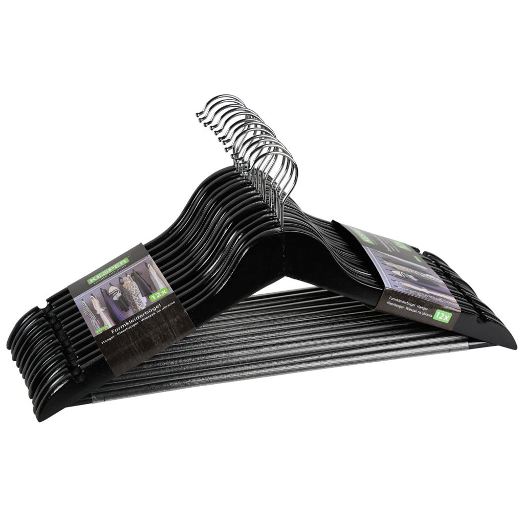KESPER Kleiderbügel 12er Pack – Formbügel aus -em Lotusholz – Breite 44,5 cm – langlebig & rutschfest – 67156 schwarz