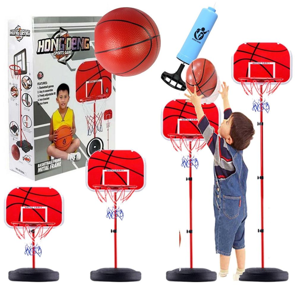 Basketballkorb-Set für Kinder, höhenverstellbar mit Ball und Pumpe