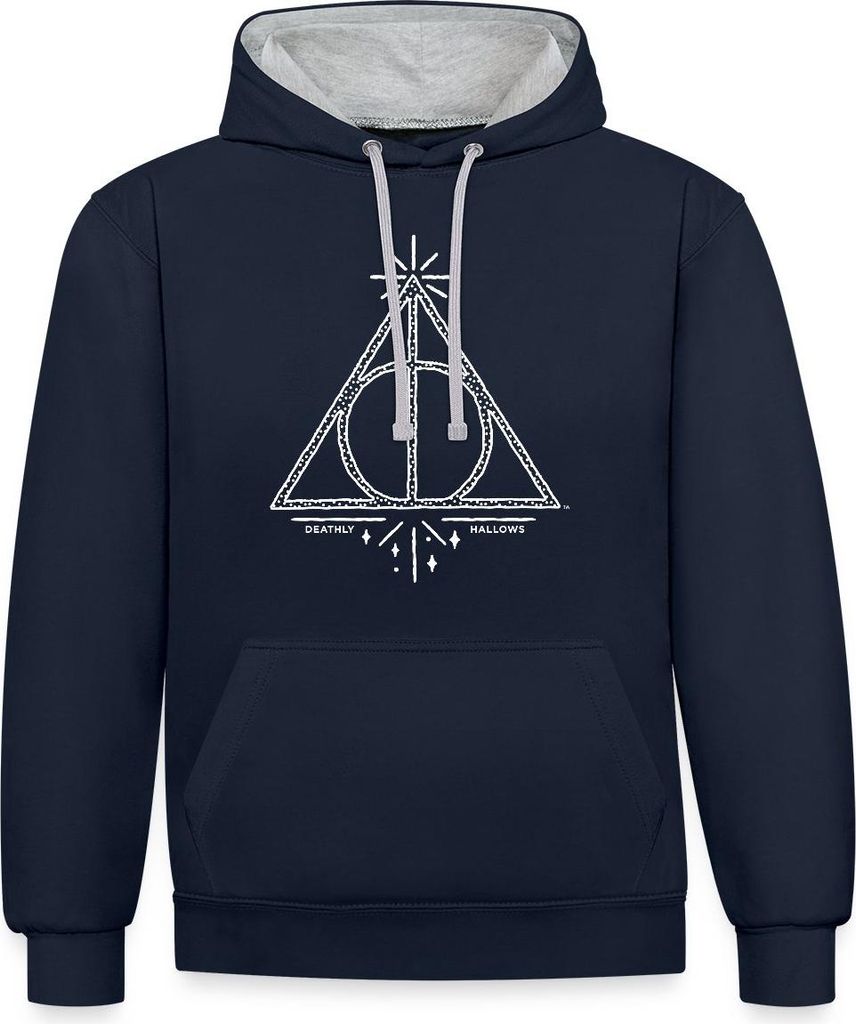 Spreadshirt Harry Potter Heiligtümer des Todes Symbol Uni Kontrast Hoodie, S, Navy/Grau meliert