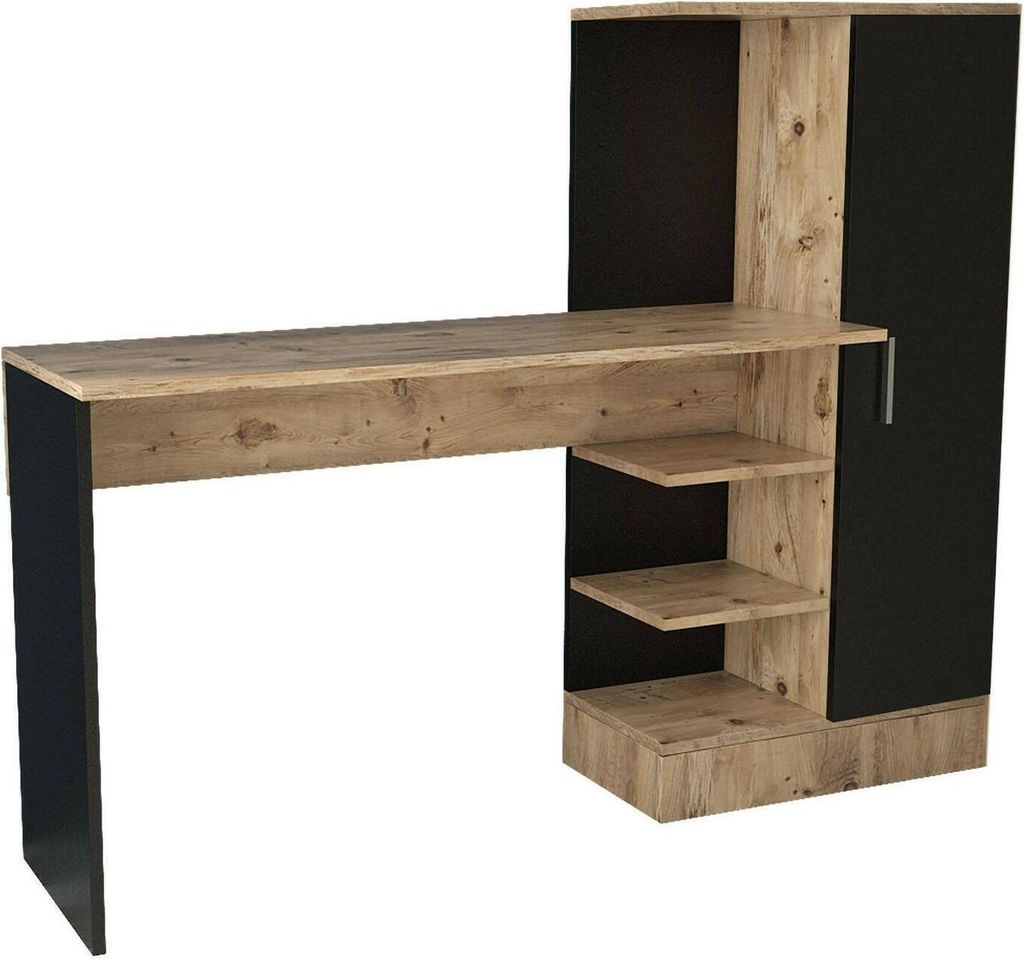 Schreibtisch Ancha, Mehrzweckschreibtisch, Bürotisch für PC, Eckschreibtisch, 152x40h120 cm, Eiche und Schwarz
