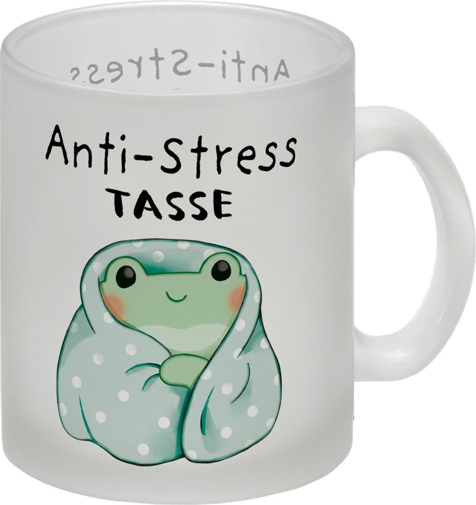 Frosch in blauer Decke mit Spruch Anti-Stress Tasse