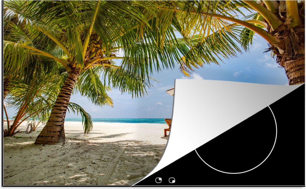 KitchenYeah Herdabdeckplatte Strand - Strandkorb - Sonnenschirm , 78x52cm, Küche Deko, Glaskeramikfeld Herdabdeckung, Abdeckplatte fùr Kochfeld