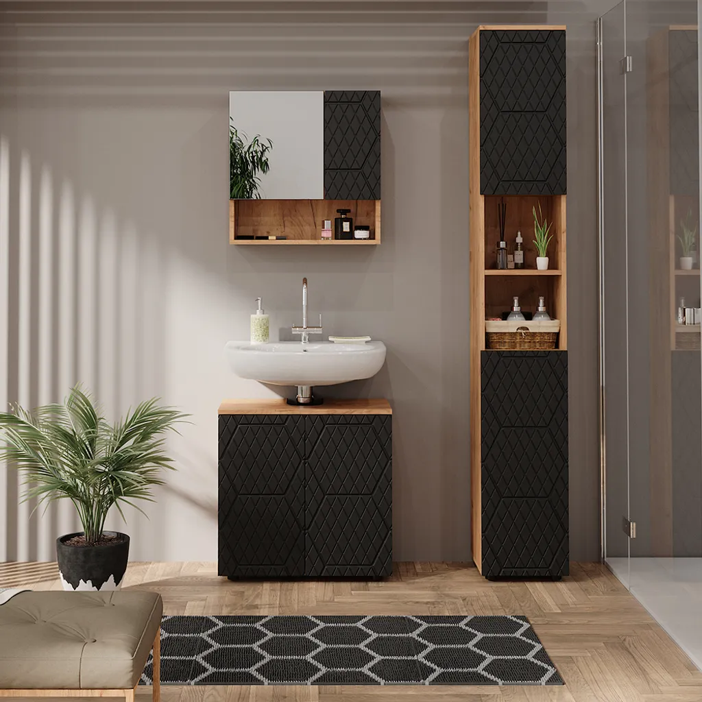 Meuble vasque anthracite 60cm structure nid d'abeille Vicco Irma 42846 - 3