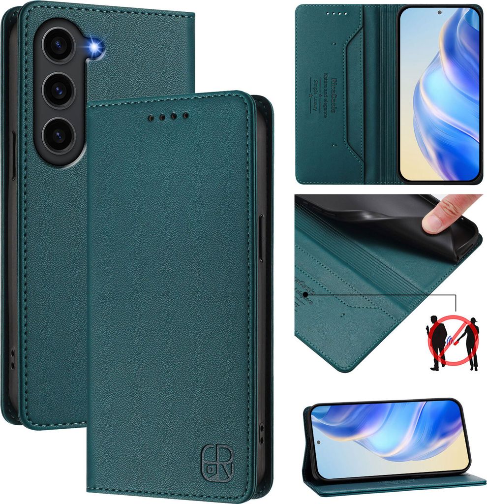 Lederhülle für Samsung Galaxy S23 FE Hülle Flip Brieftasche Kartenfächern Ständer Schutzhülle Dunkelgrün