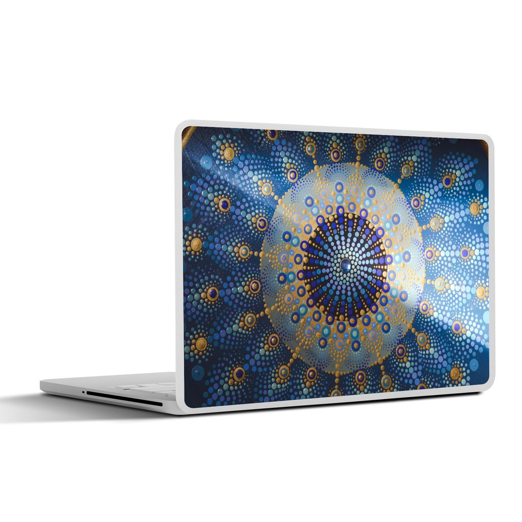 MuchoWow Laptop Aufkleber Sticker Cover Kreis - Mandala - Blau - Gelb 30x21 cm - Sticker für Laptop - Selbstklebend