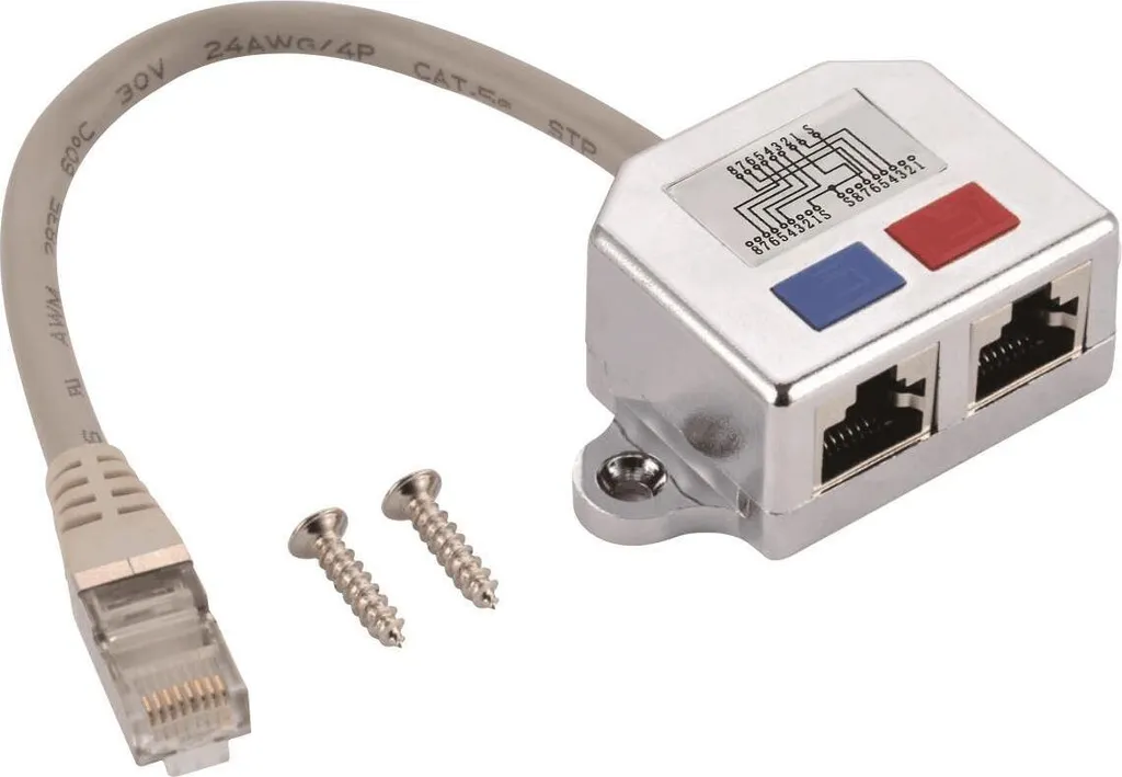 Helos T-Adapter Cat 5e: Sdoppiatore 2xRJ45 per Cavo ISDN 15cm