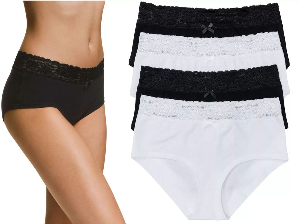 4er-Pack Damenslips Lady Hüftslip mit Spitze Hüftpanty Maxipanty Unterhosen Slip aus Baumwolle, Gr. 40/42