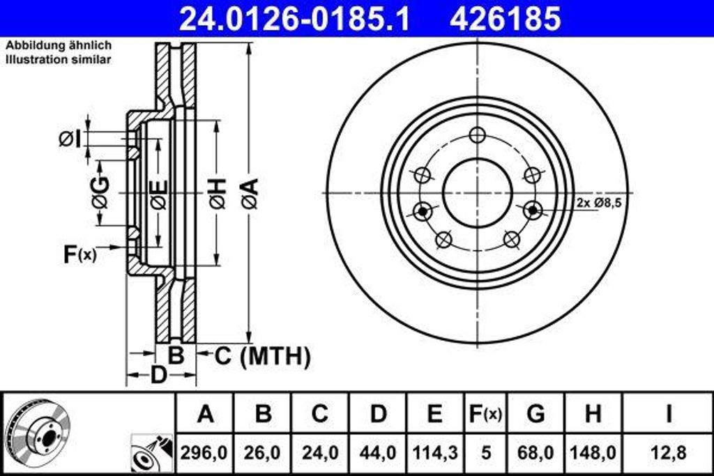 ATE 24.0126-0185.1 Bremsscheibe OE 402064EA0A kompatibel mit Qashqai, X-Trail, Kadjar