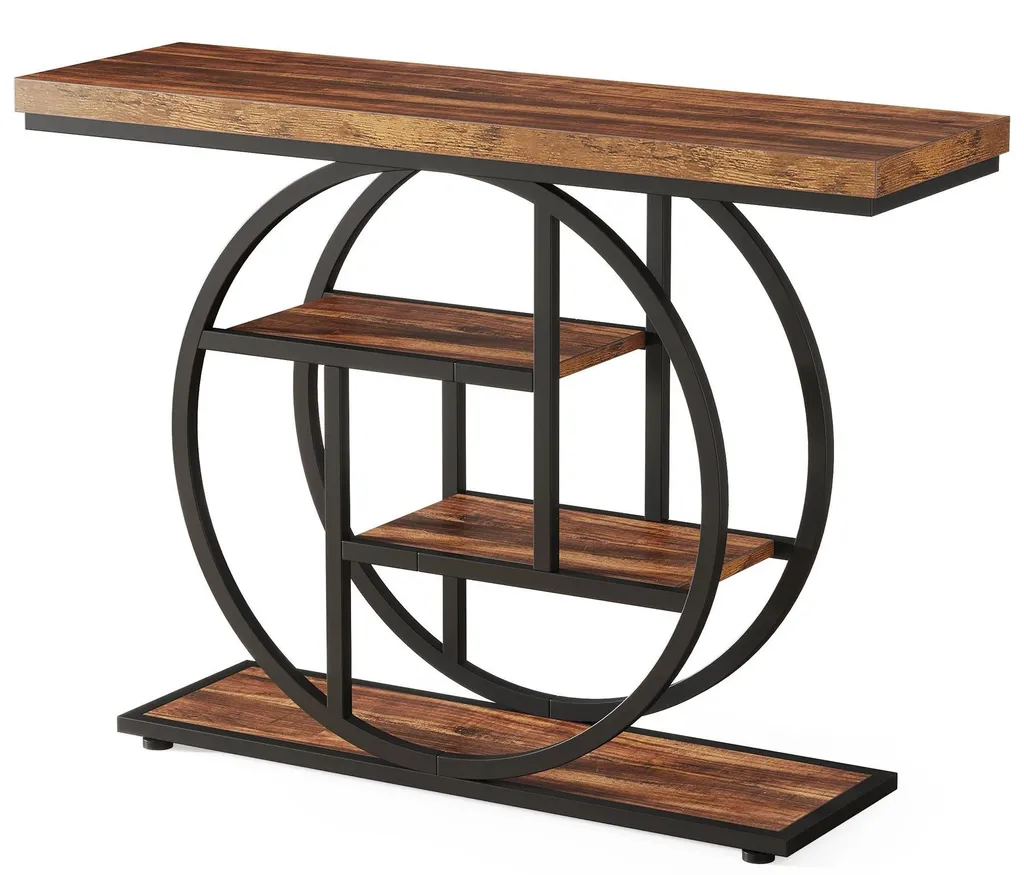 Console industrielle à 4 niveaux 105 cm table d'appoint brun et métal noir