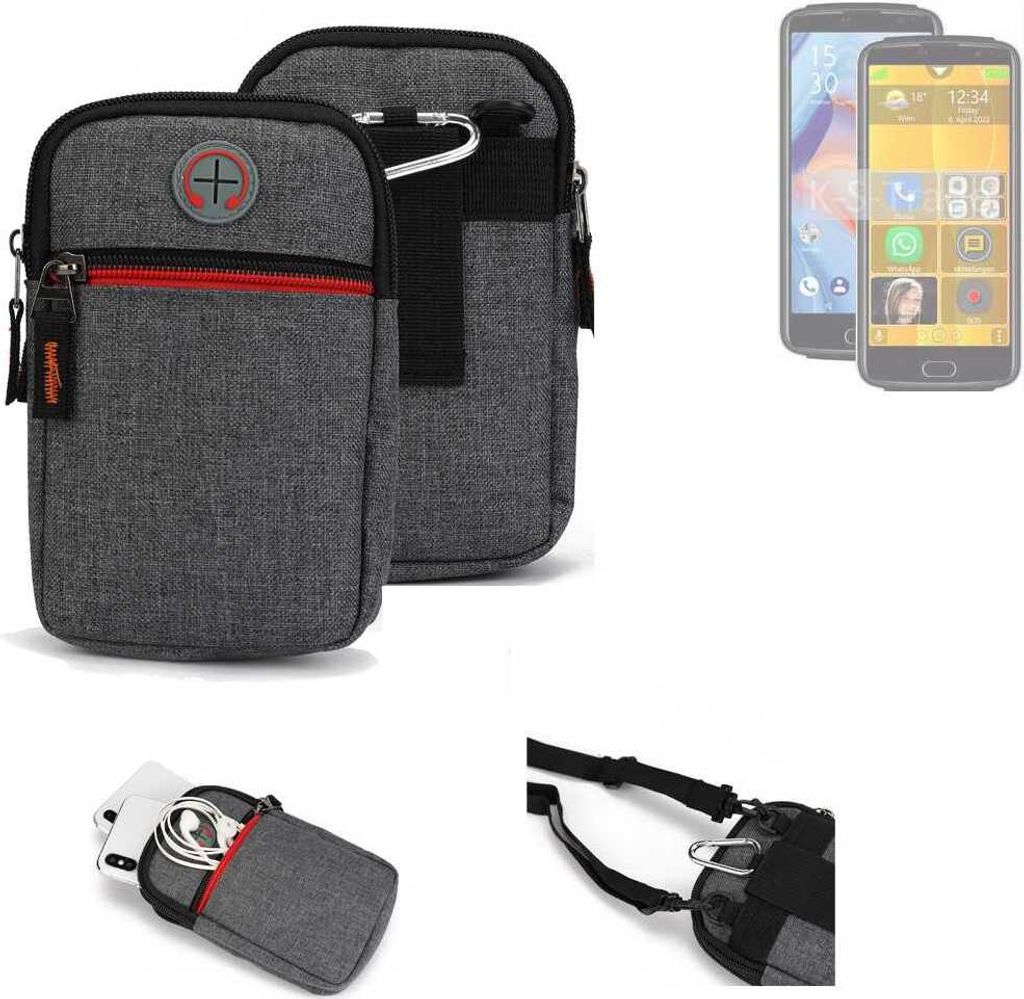 K-S-Trade Holster Gürteltasche kompatibel mit Bea-fon M7 premium Handy Tasche Schutz Hülle grau Zusatzfächer 1x