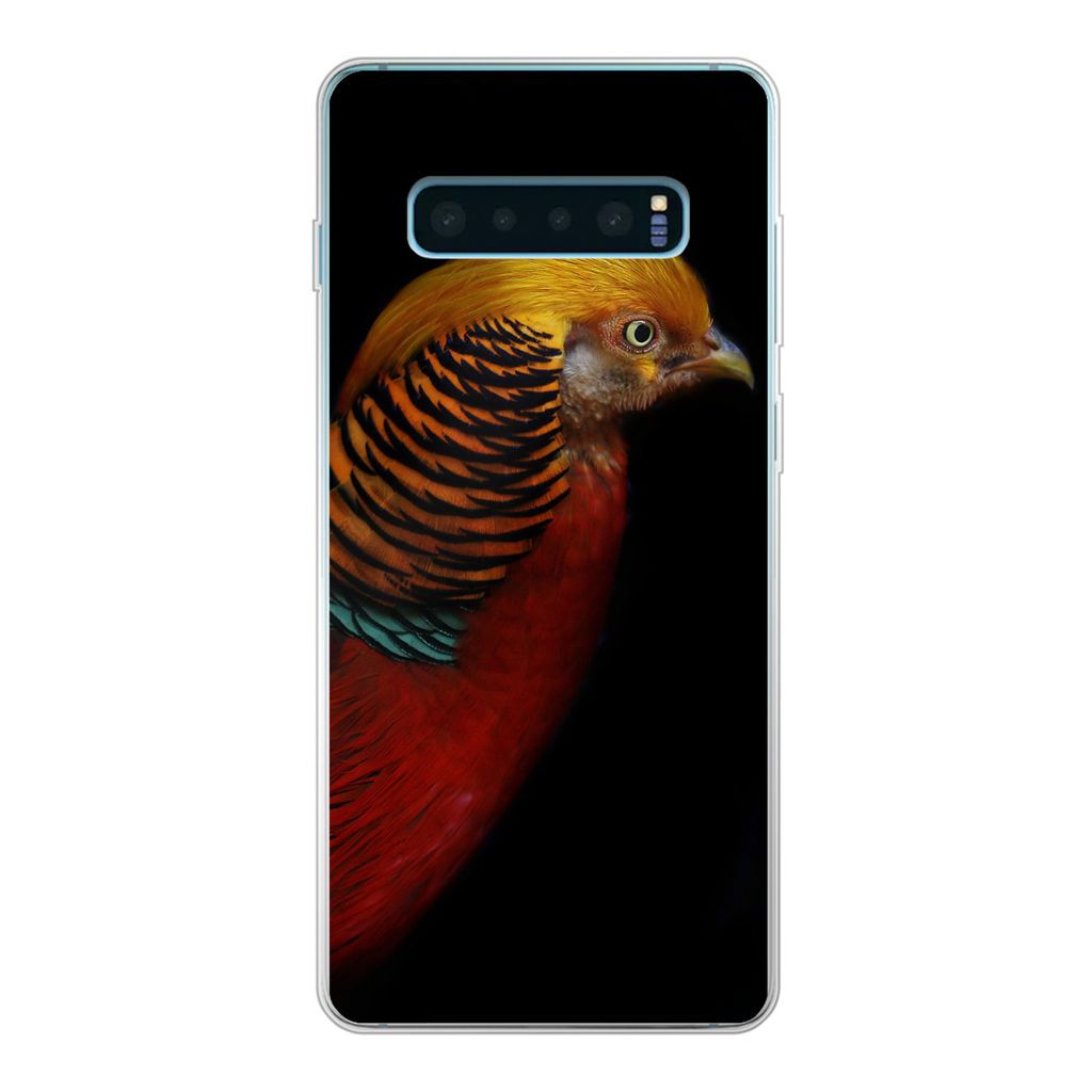 MuchoWow Handyhülle Schutzhülle Hülle für Samsung Galaxy S10 Plus Vogel - Federn - Schwarz - Porträt Silikon Softcase Handy Hülle