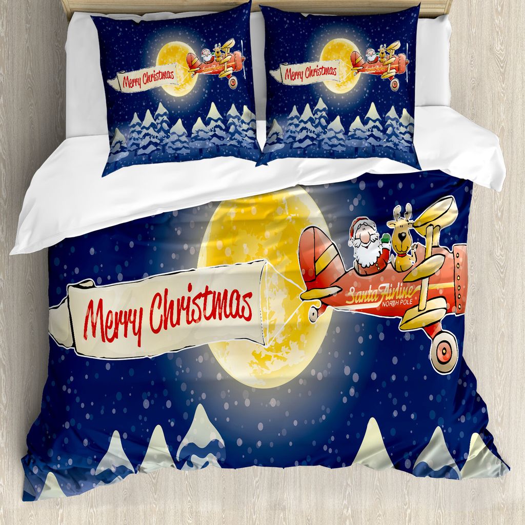 ABAKUHAUS Weihnachten Bettbezugs Set Für Doppelbetten, Weihnachtsmann-Fluggesellschaft, Milbensicher Allergiker geeignet mit Kissenbezügen, Dunke...