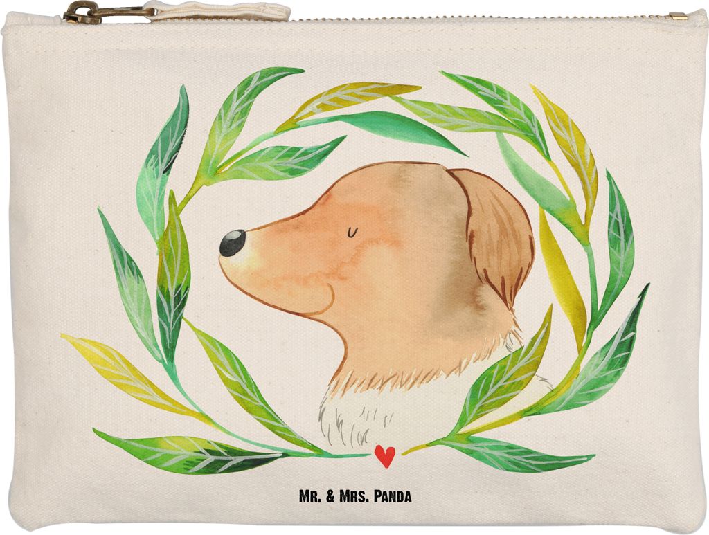 Mr. & Mrs. Panda Pouch Hund Blumen Größe M - Weiß - Geschenk, Ranke, Hunde, Niedlich, Federmappe, Mäppchen, Selbsttherapie, Schminktasche, Etui...