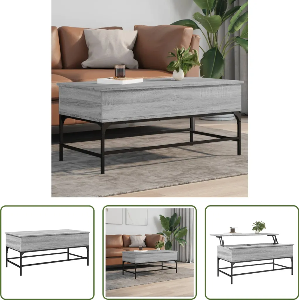 The Living Store Tavolino Grey Sonoma 100x50x45 cm Materiale a base di legno e metallo