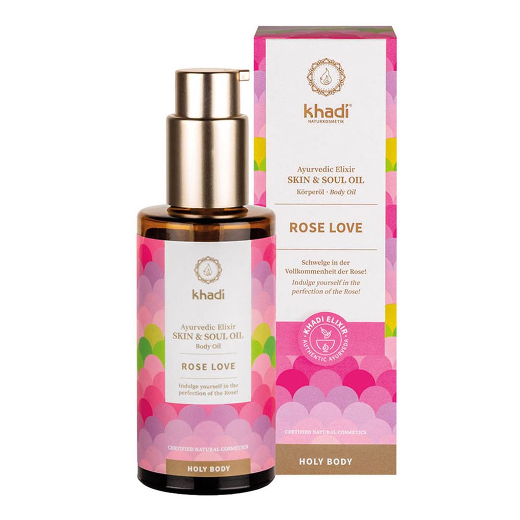 Khadi ROSE LOVE, Öl, Nährend, Glanz, Glättend, 100 ml, Flasche, Box