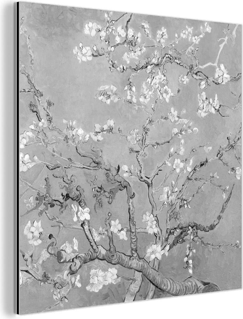 MuchoWow Wanddekoration Metall Metallbild Wandkunst 20x20 cm Mandelblüte - Kunst - Van Gogh - Grau MuchoWow Aluminium Gemälde - Alu Dibond Bilder