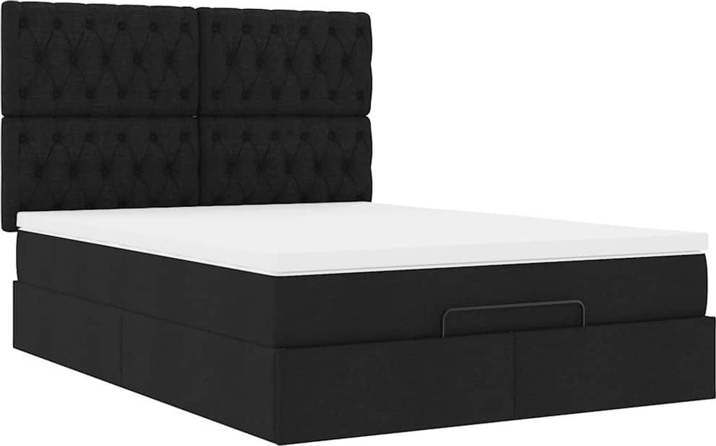 Ottoman-Bett mit Matratze Schwarz 140x200 cm Stoff