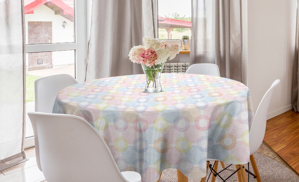 ABAKUHAUS Pastell Runde Tischdecke, Big Spots Overlapping, Kreis Tischdecke Abdeckung für Esszimmer Küche Dekoration, 150 cm, Mehrfarbig