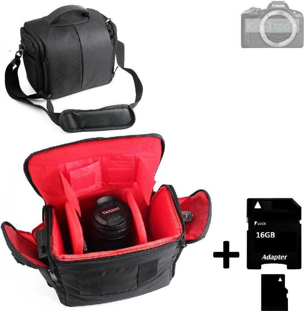 Kompatibel mit Canon EOS R50 Kameratasche Fototasche Umhängetasche Schultertasche Zubehör Tasche mit Zusatzfächern, Regenschutz Trennwänden + 16GB