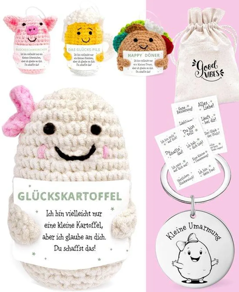 Pomme de terre porte-bonheur anti-stress avec sac protecteur et emballage