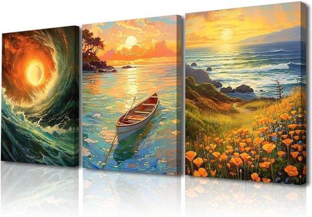 Moderne Meerlandschaft Wandbilder 3-teilig 30x40cm Kunst Canvas Dekoration